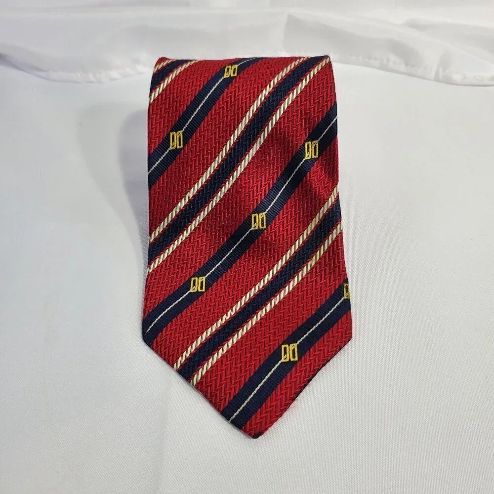 Daks London Red Striped Silk Mens Tie With Diagonal Patterns & 